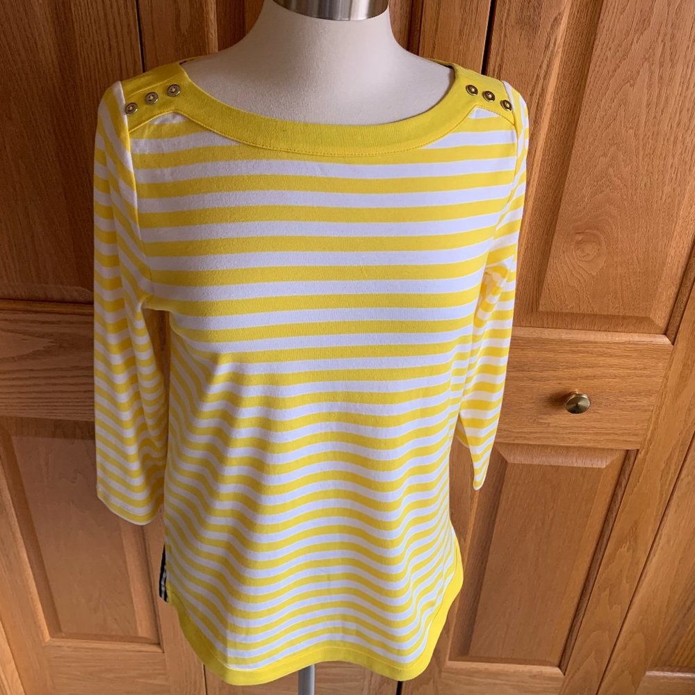 RAFAELLA - Weekend Striped  3/4 Sleeve Tee - NEW with Tag - Picture 4 of 9